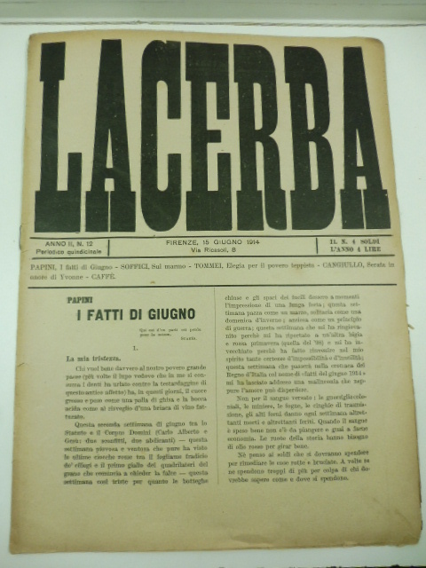 Lacerba. Periodico quindicinale, anno II, n. 12, Firenze, 15 giugno 1914